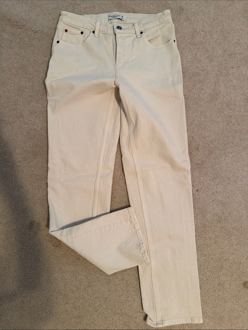 Cream Straight-Leg Denim Jeans